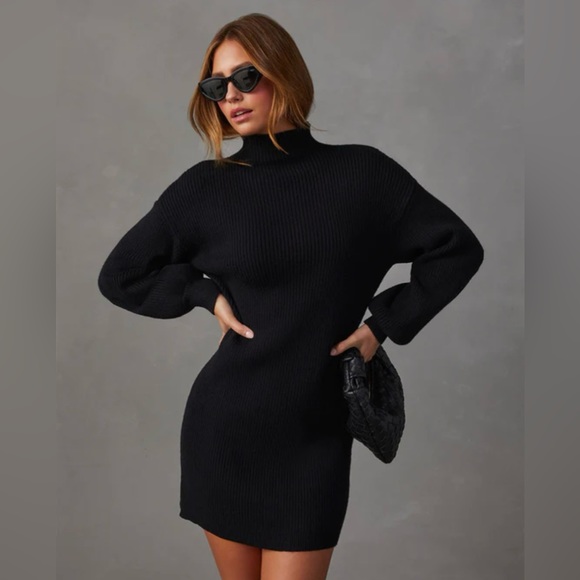 NWT- New With Tags Women’s Mock Neck Black Sweater Dress Size Small - Picture 2 of 11